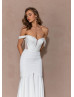 Ivory Satin Slit Minimalist Wedding Dress With Detachable Straps